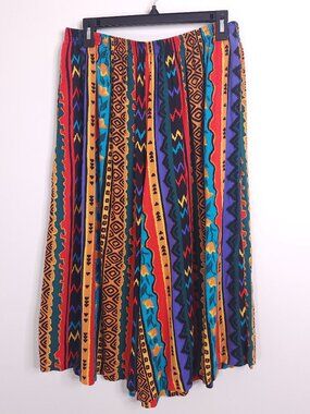 Vintage 90's CH Shapes Colorful Tribal Print Striped Wide Leg Shorts Pockets 2X